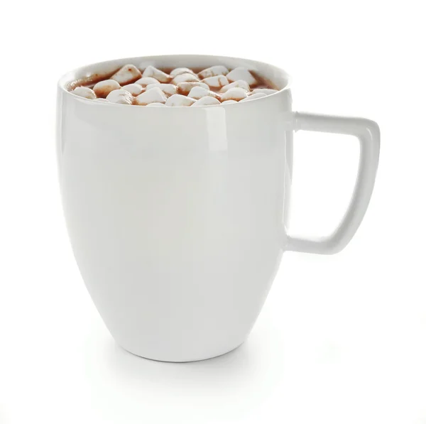Біла чашка какао з зефіром, ізольована на білому — стокове фото