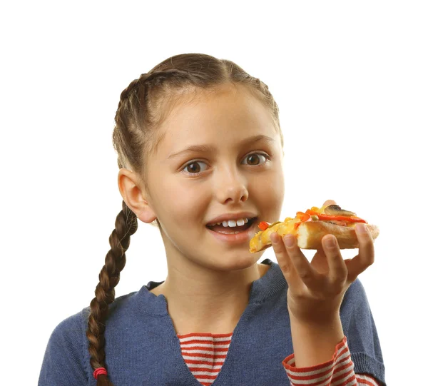 Meisje dat pizza eet — Stockfoto