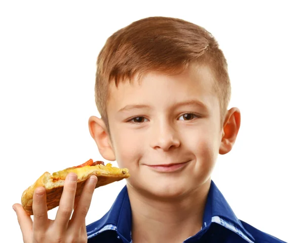 Μικρό αγόρι που τρώει πίτσα — Φωτογραφία Αρχείου
