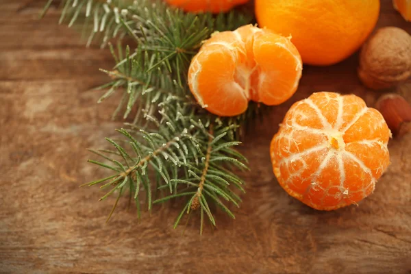 Bella natura morta con mandarini e abete — Foto Stock