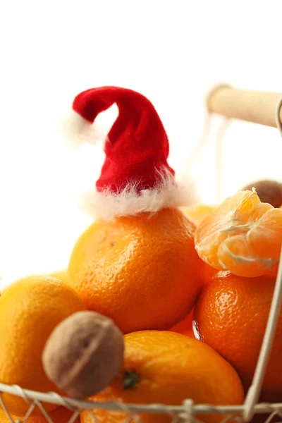 Tangerines in metal basket — Stock Photo, Image