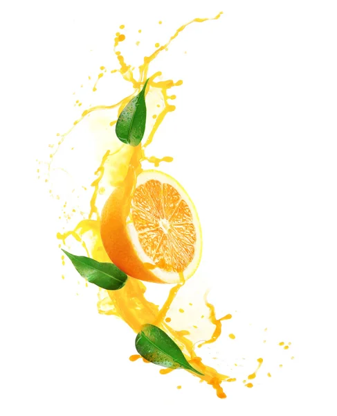 Всплески апельсинового сока — стоковое фото