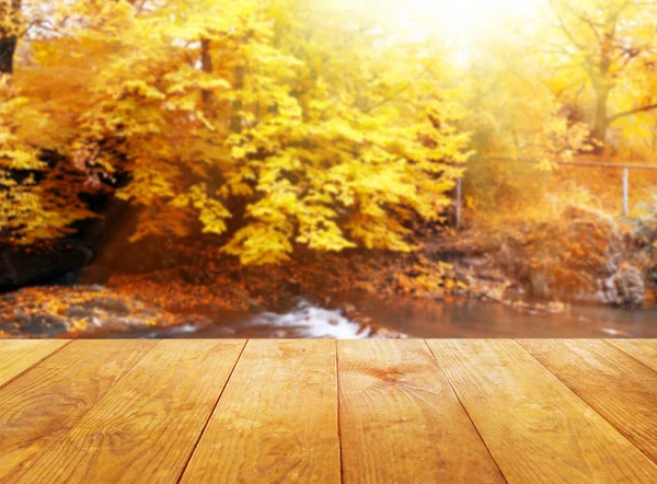 Nature background with wooden floor — Stock Photo, Image