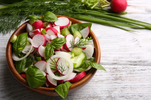 Fresh vegetable salad on table close up — Stock Photo, Image