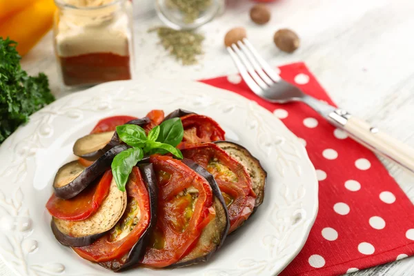Ratatouille on plate, on table background — Stock Photo, Image