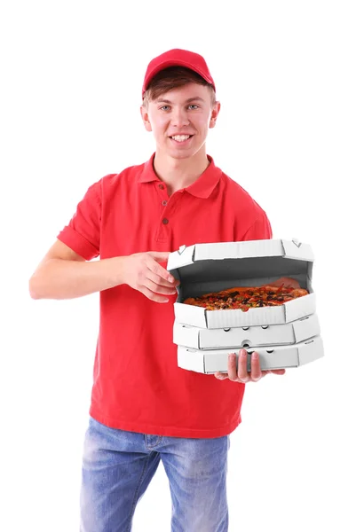 Bezorger met pizzadozen — Stockfoto