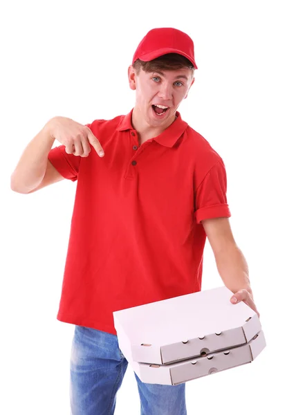 Delivery boy with pizza — Stock Photo, Image