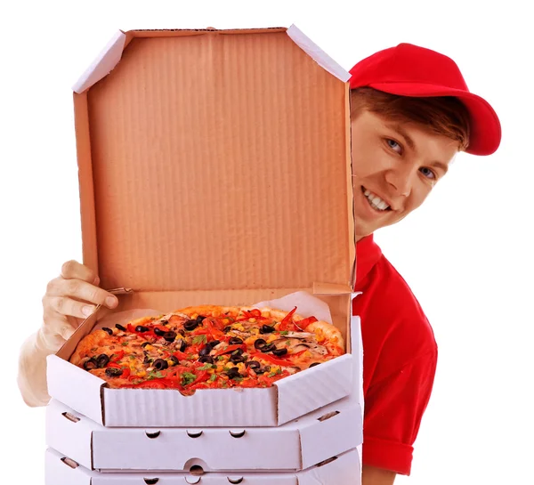 Delivery boy with pizza — Stock Photo, Image