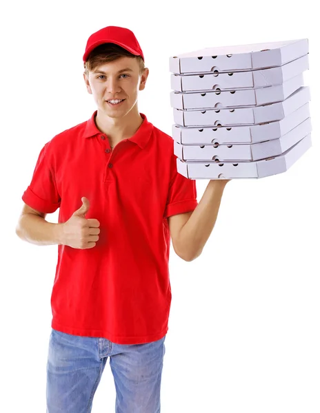 Delivery boy with pizza boxes — Stock Photo, Image