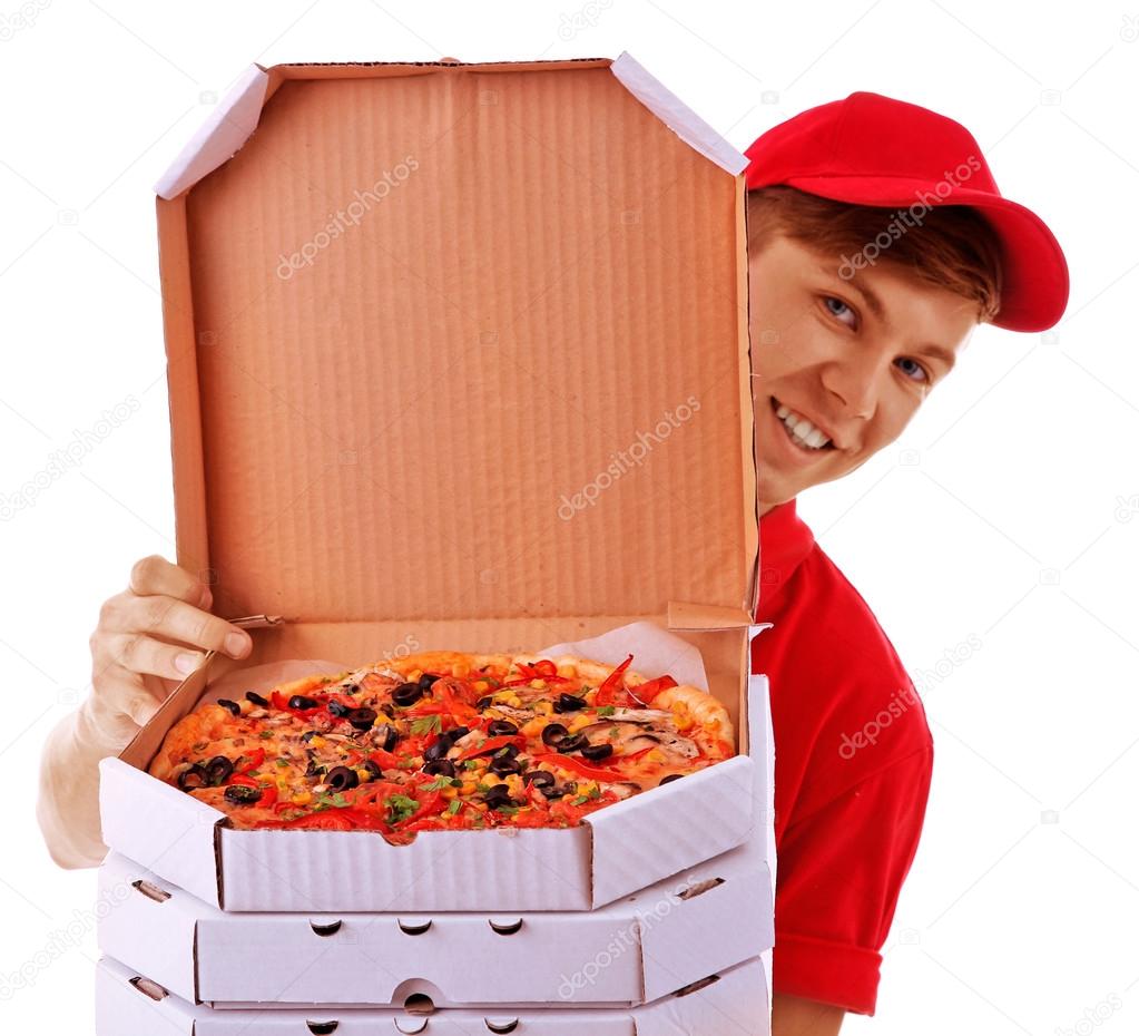 Delivery boy with pizza