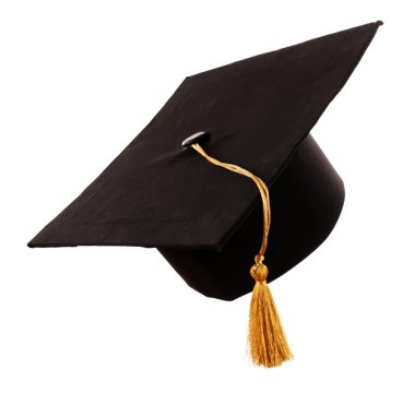 Siyah öğrenci şapka, üzerinde beyaz izole