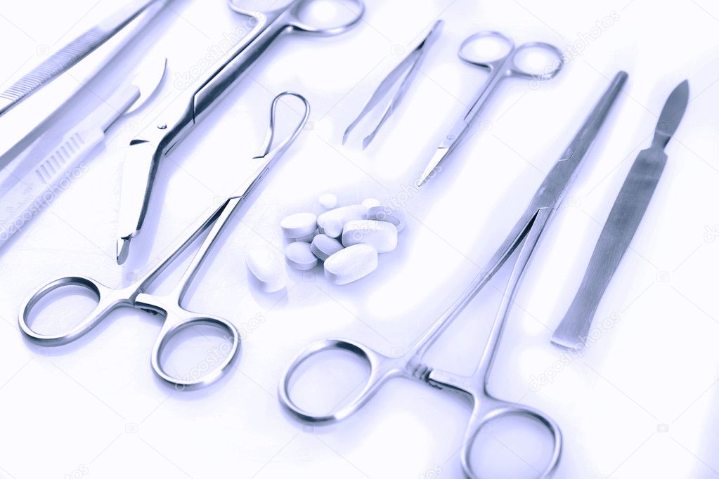 Surgery instruments on white
