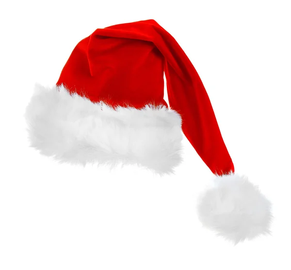하얀 배경에 따로 떨어져 있는 산타클로스붉은 모자, 가까이 서 본 모습 — 스톡 사진