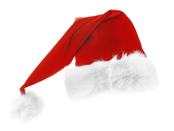 Sombrero rojo de Santa Claus aislado sobre fondo blanco, primer plano — Foto de Stock