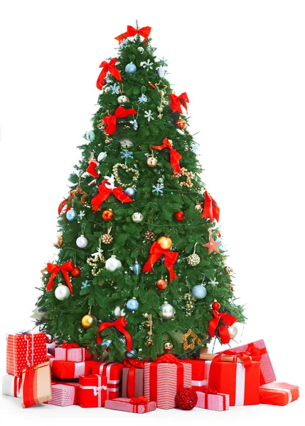 Christmas fir tree with gifts, isolated on white — Stock Photo, Image