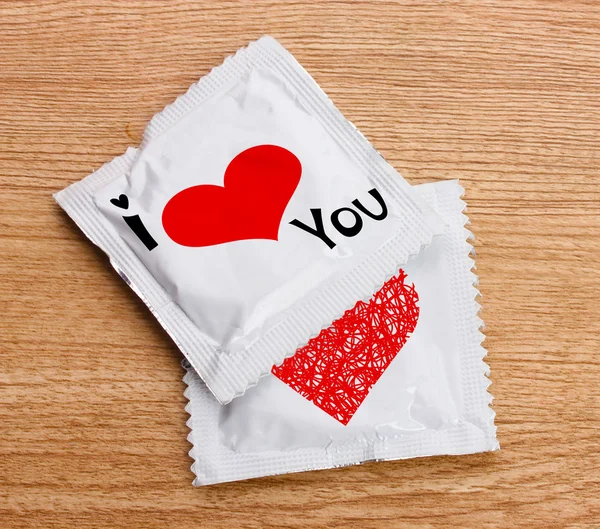 Kondomer med text jag älskar dig — Stockfoto
