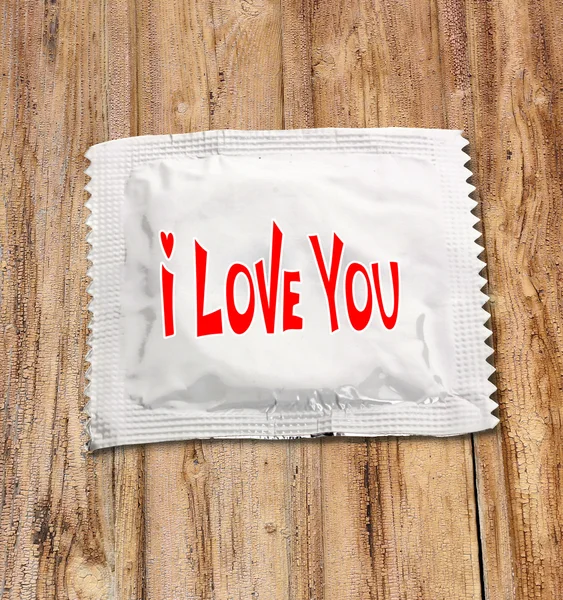 Condom with text I love you — Stock Photo, Image