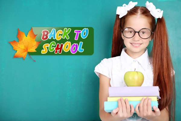 Cute Girl Standing Blackboard Classroom — Stock Photo, Image