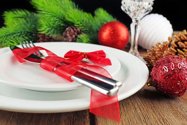 Table setting with Christmas decoration — Stock Photo, Image