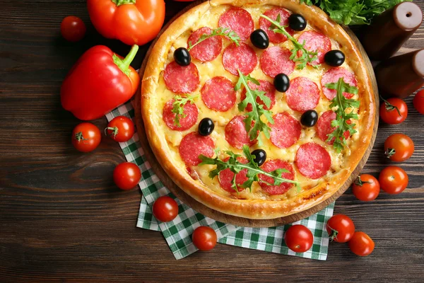 Tasty pizza with salami — Stock Photo, Image