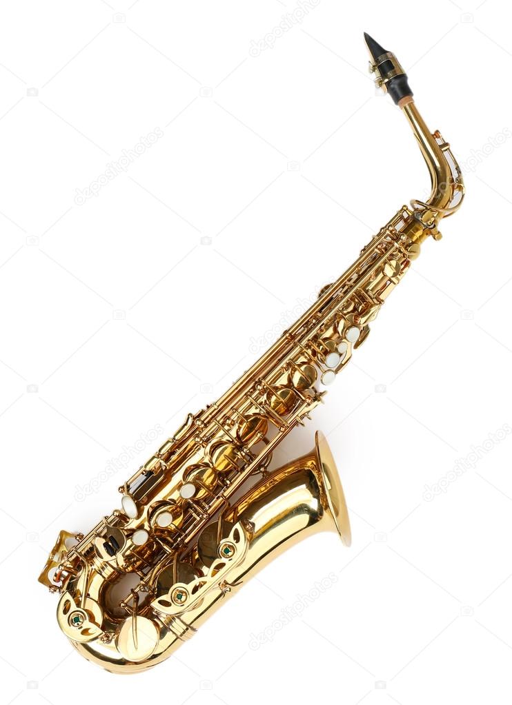 Golden saxophone close up