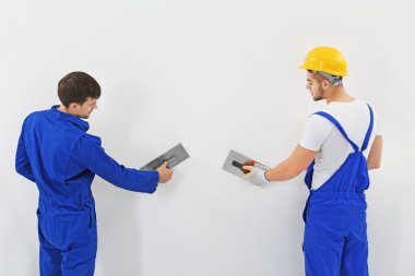 Workers renewing apartment   clipart