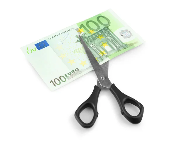 Olló vágja az euro-bankjegy — Stock Fotó