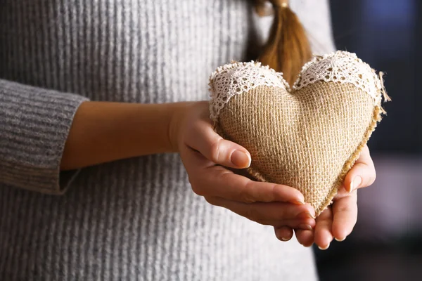 Craft hearts in female hands — Stock Photo, Image