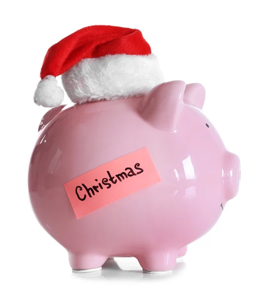 Piggy bank with Santa hat — Stock Photo, Image