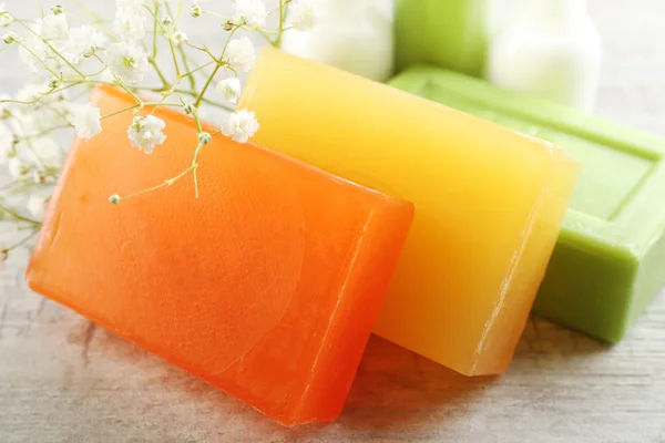Soap set on a wooden background — Stock Photo, Image