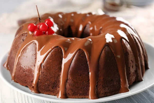 Schokoladenkuchen mit Schneeballbaumbeeren — Stockfoto