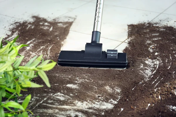 Schoonmaken na een val bloempot — Stockfoto