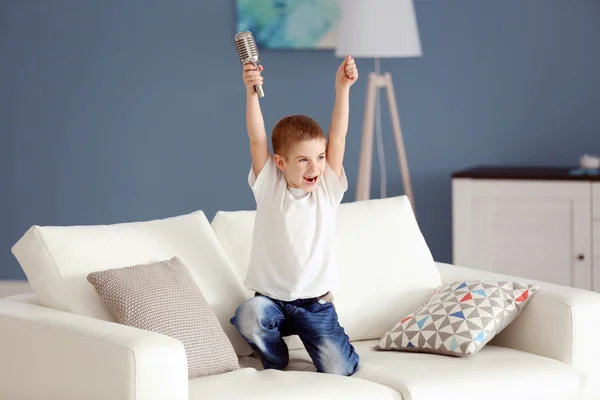 Little boy dancing with microphone — Stock Photo, Image