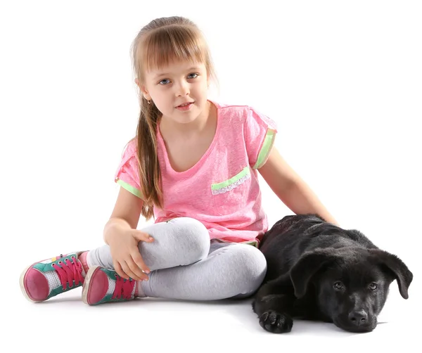 Chica con cachorro en blanco — Foto de Stock