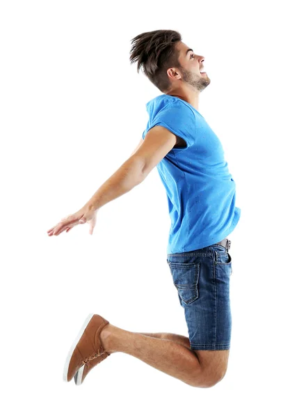 Active guy jumping in joy — Stock Photo, Image