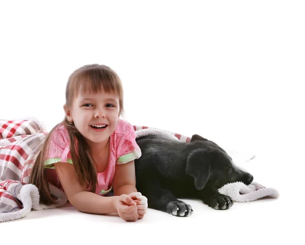 Little cute girl with puppy Stock Photo