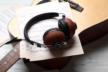 Ahşap arka plan müzik ekipman