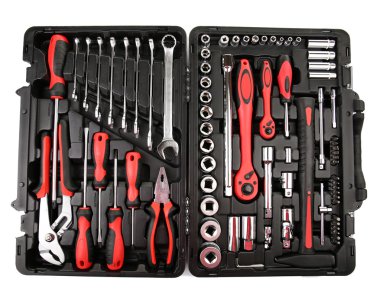 Beyaz izole kutusunda araçlar kümesi