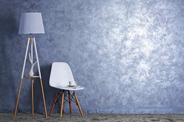 Sandalye ve gri arka plan üzerinde lamba ile şık anlayışı