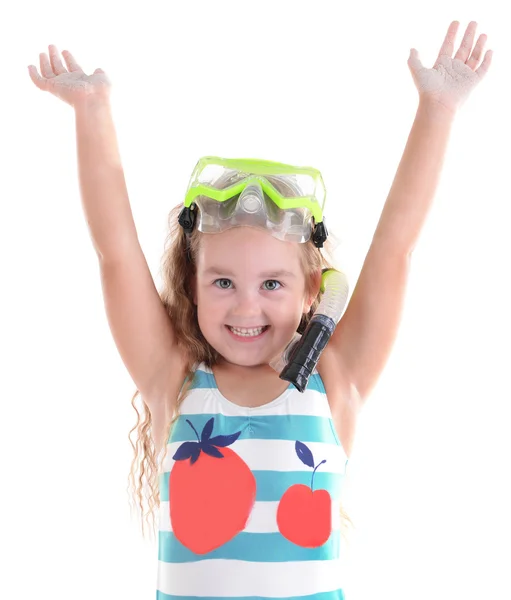 Lycklig liten flicka med dykning mask — Stockfoto