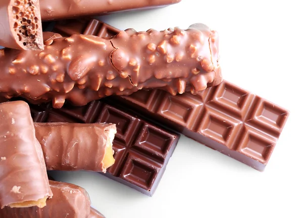 Mezcla de barras de chocolate en la mesa, primer plano — Foto de Stock