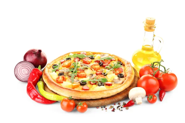 Delicious pizza with vegetables, isolated on white — Stock Photo, Image