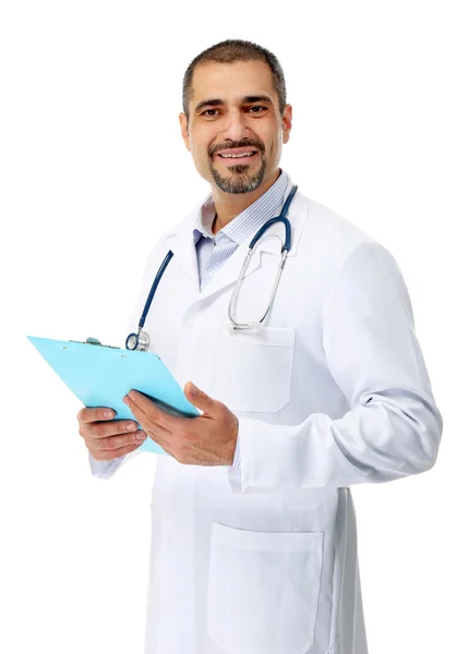 Arzt mit Rezepttafel in der Hand isoliert — Stockfoto