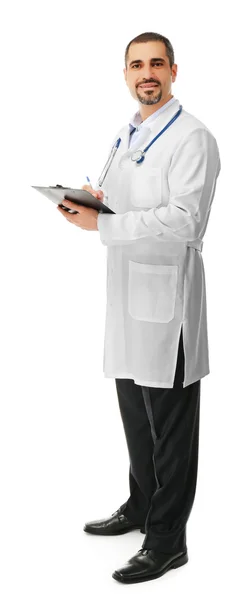 Doctor with prescription board in hands isolated — Stock Photo, Image