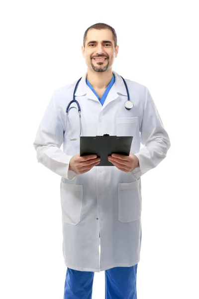 Doctor with prescription board in hands isolated — Stock Photo, Image