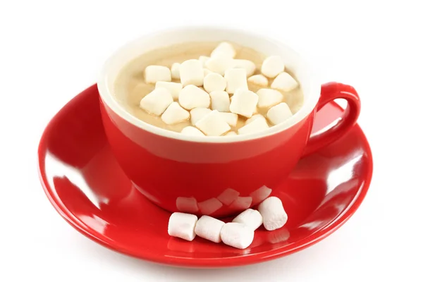 Tasse de chocolat chaud avec guimauves, isolée sur blanc — Photo