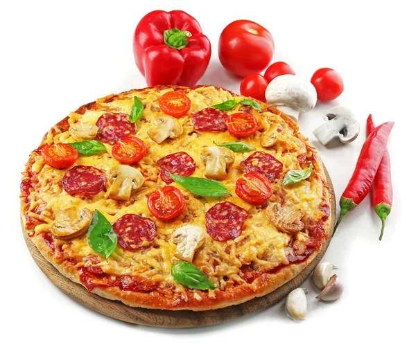 Läckra välsmakande pizza isolerad på vit — Stockfoto