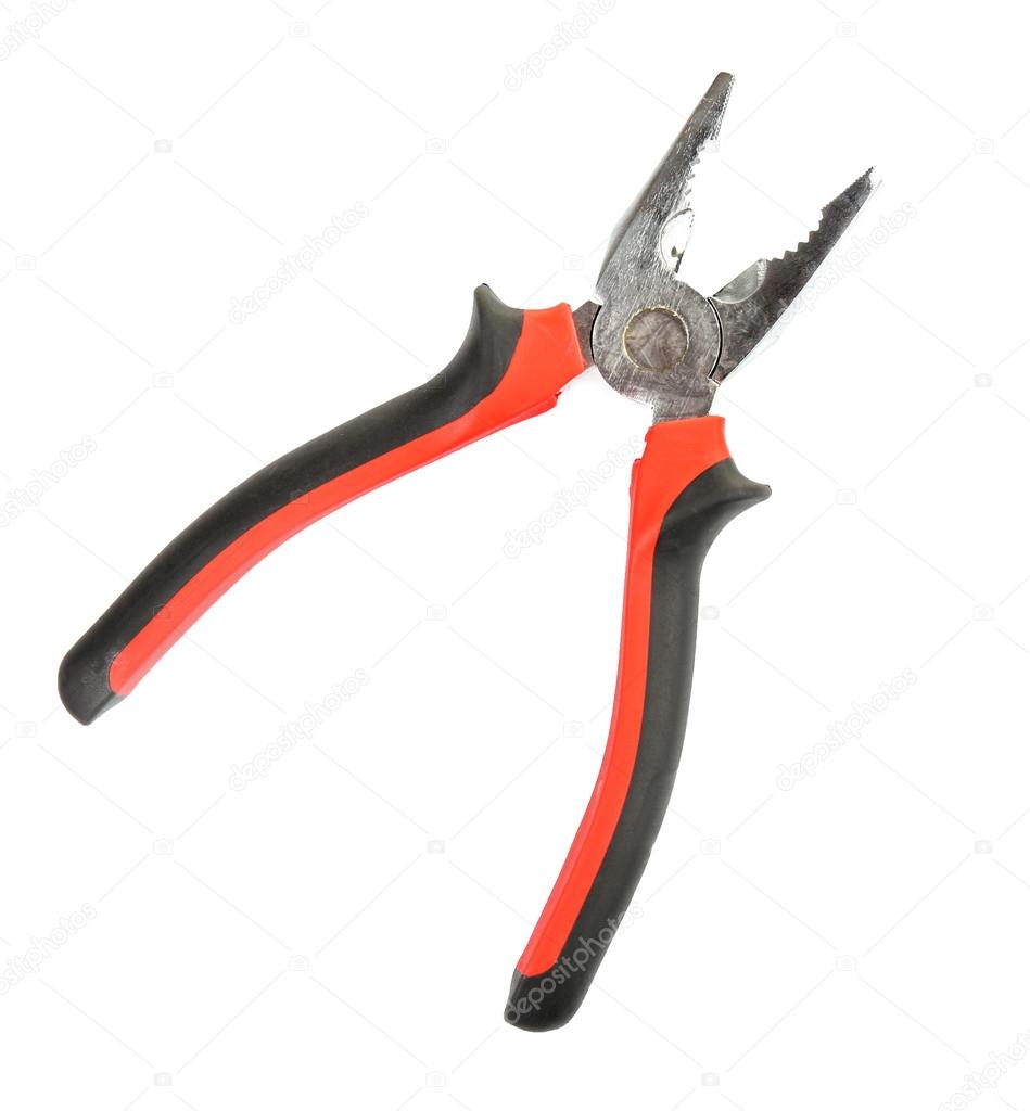 Red and black pliers isolated on white background