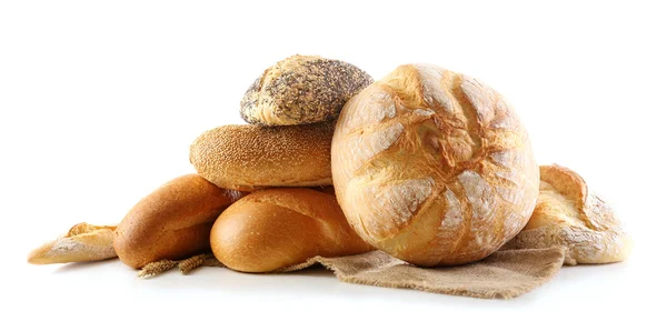 Bread and ears on napkin isolated on white — Stock Photo, Image