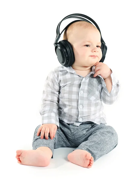 Lindo bebé con auriculares — Foto de Stock